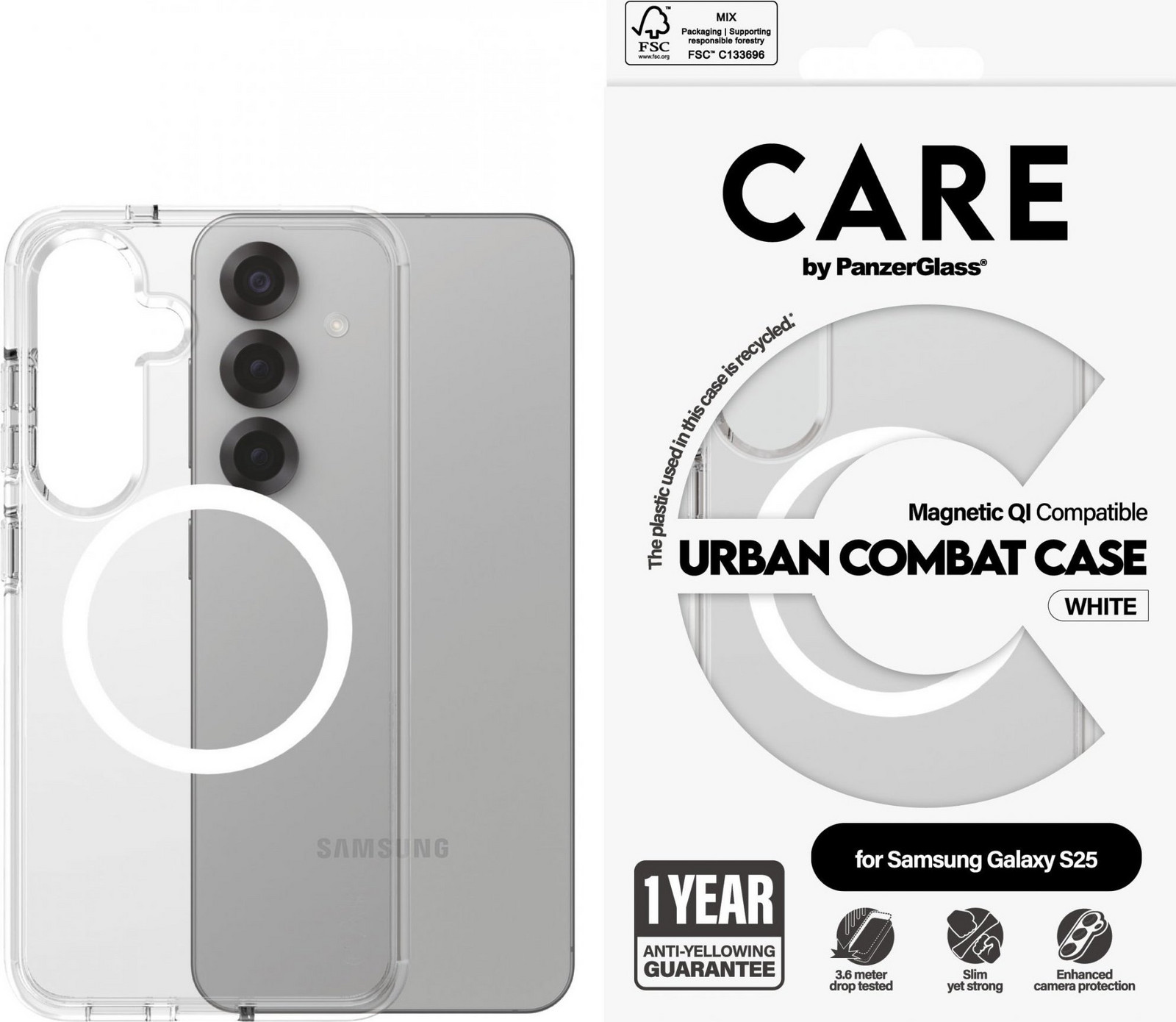 PanzerGlass CARE kryt Samsung Galaxy S25 Urban Combat číry/biely QI