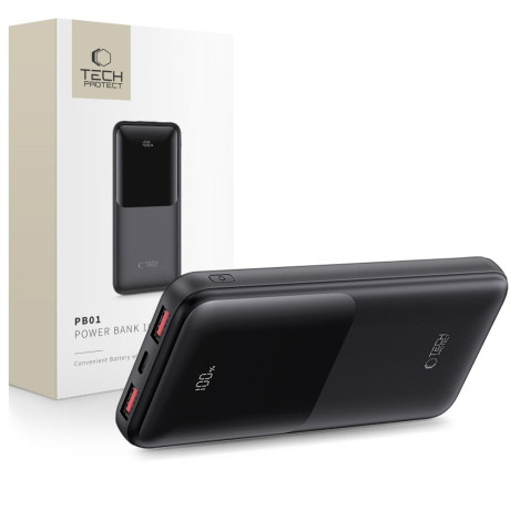 Tech-Protect PB01 Power Bank 10000mAh 2x USB / USB-C 22.5W, čierny