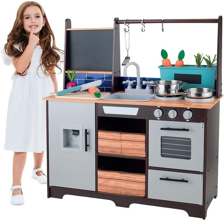 Veľká drevená kuchynka pre deti Ecotoys hnedá