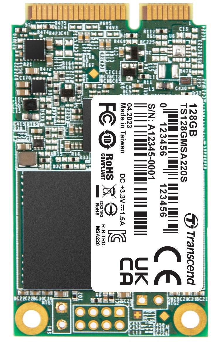 TRANSCEND MSA220S 128 GB SSD disk mSATA, SATA III 6 Gb/s (3D TLC), 560 MB/s R, 500 MB/s W