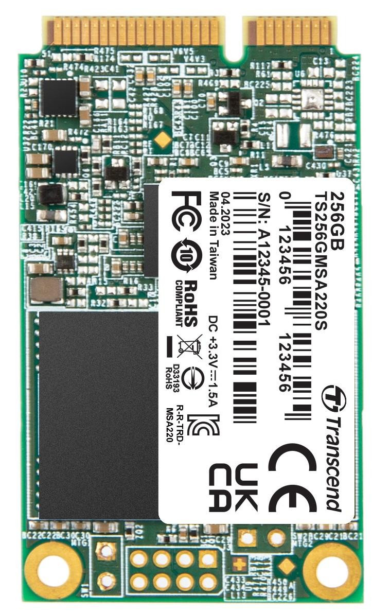 TRANSCEND MSA220S 256 GB SSD disk mSATA, SATA III 6 Gb/s (3D TLC), 560 MB/s R, 500 MB/s W