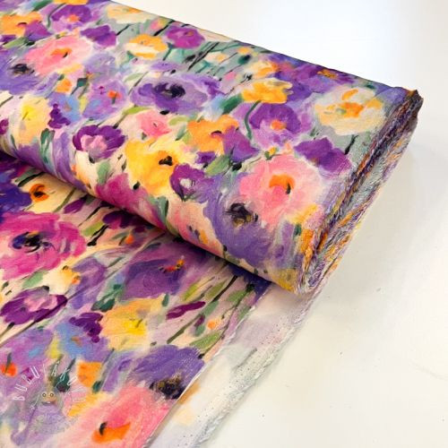 Viskóza SATIN Lavender flowers digital print