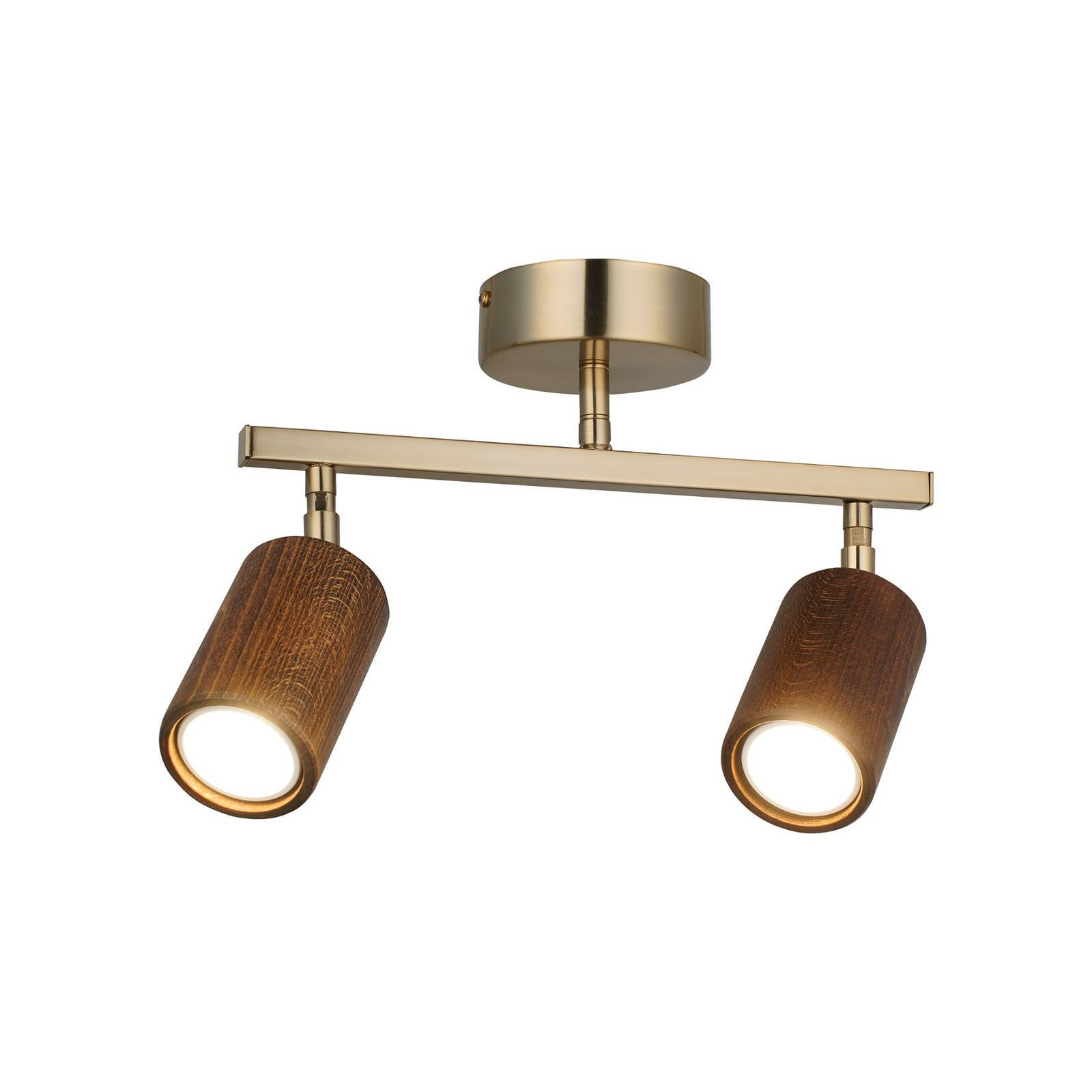 Stropné bodové svietidlo Legno, 2 svetlá, hnedá / mosadz, výška 23 cm,