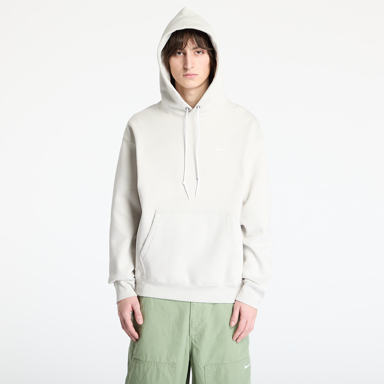 Mikina Nike Solo Swoosh Men's Fleece Pullover Hoodie Light Bone/ White XS
