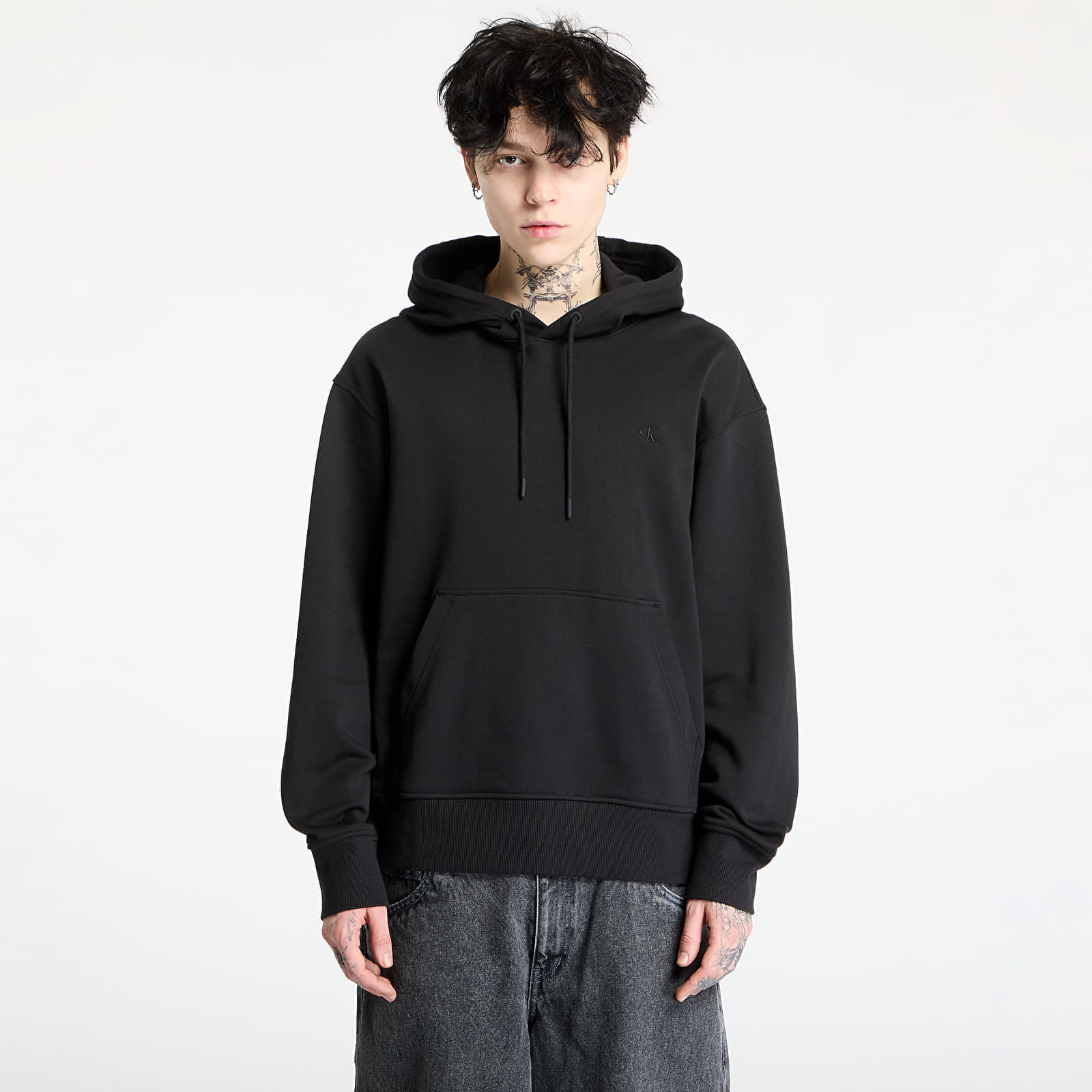 Mikina Calvin Klein Jeans Soft Layered Monogram Hoodie Black M