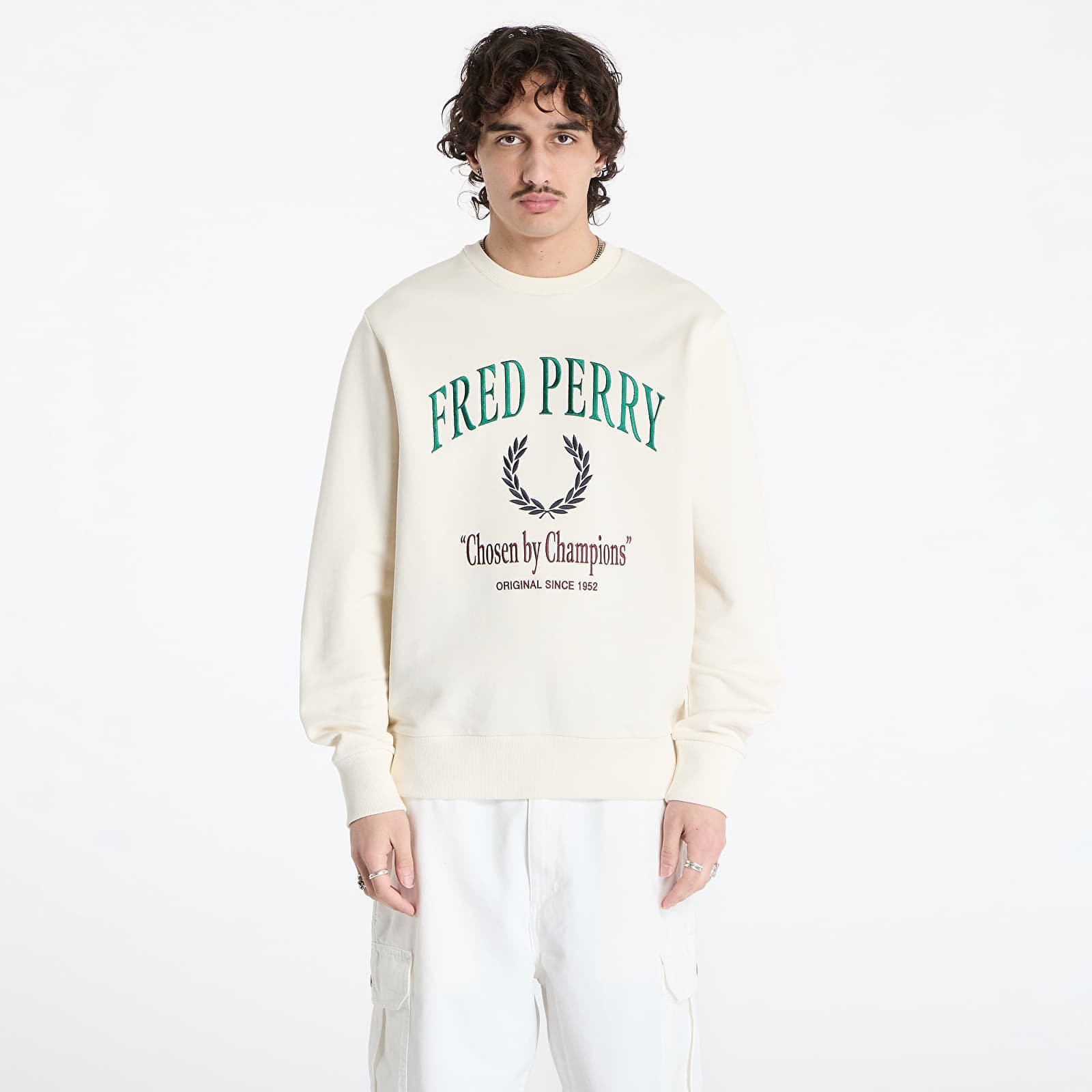 Mikina FRED PERRY Embroidered Champion Sweatshirt Ecru M