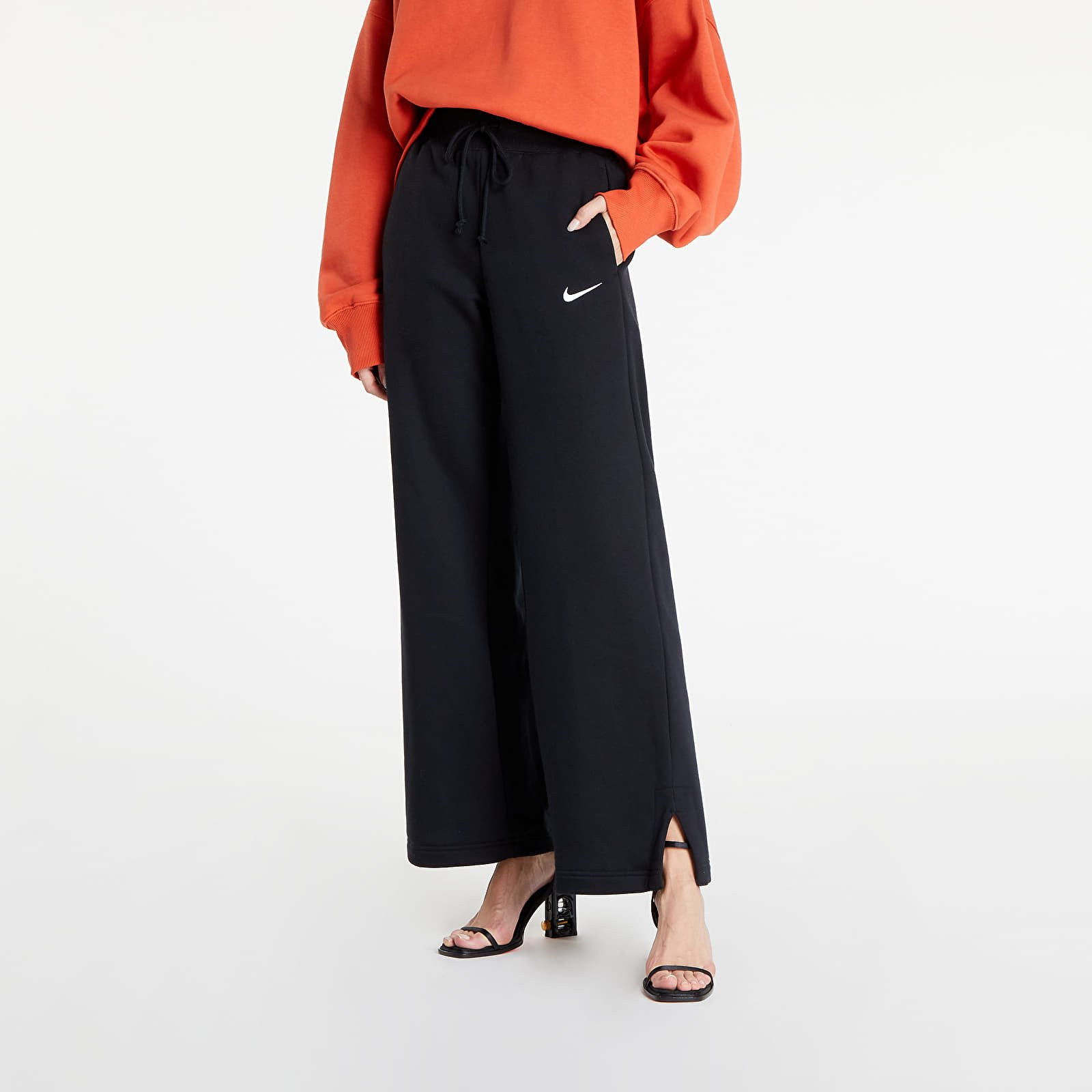 Kalhoty Nike Sportswear Phoenix Fleece Women's High-Waisted Wide-Leg Sweatpants Black/ Sail XS
