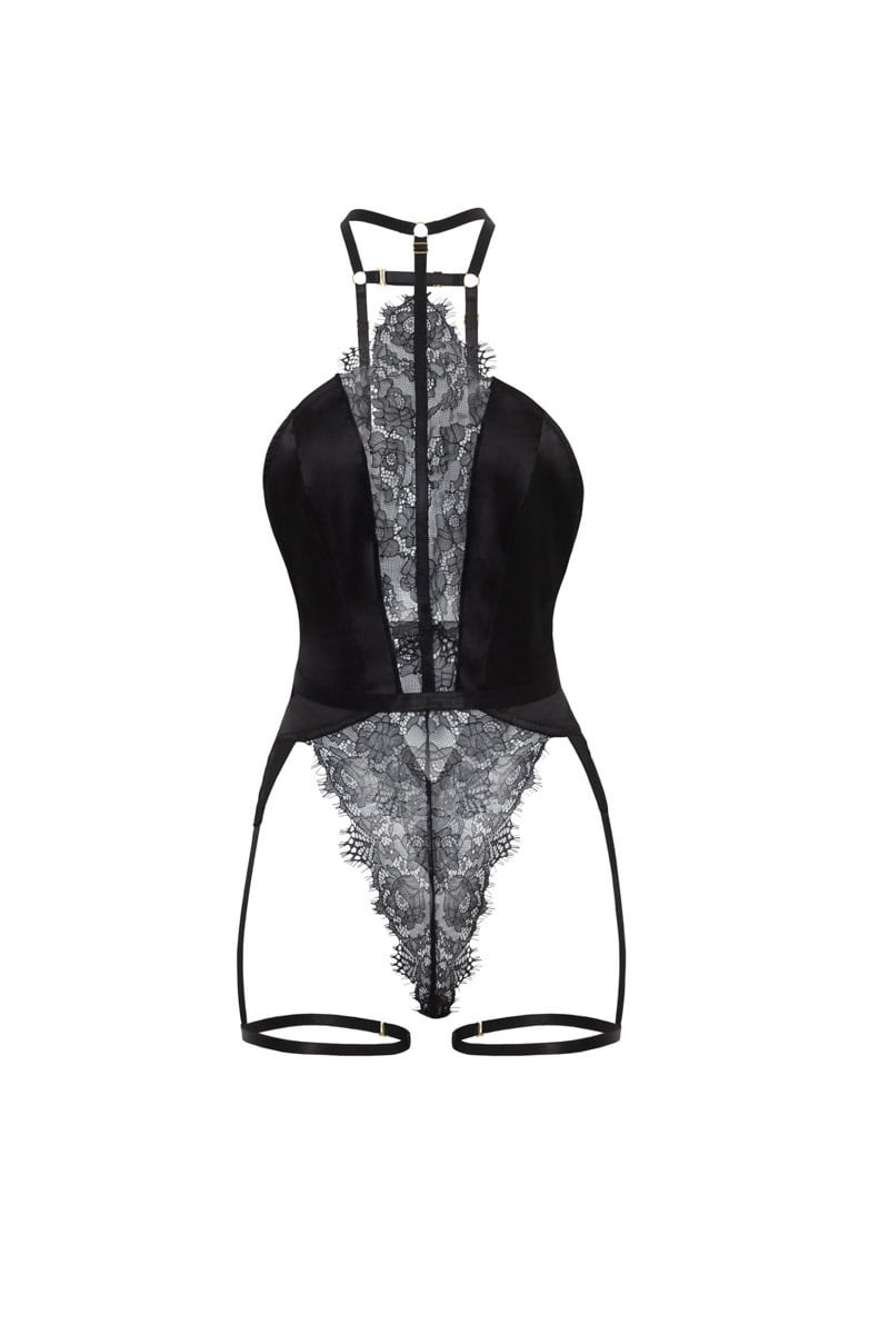 Čierne harness body s čipkou Winnie