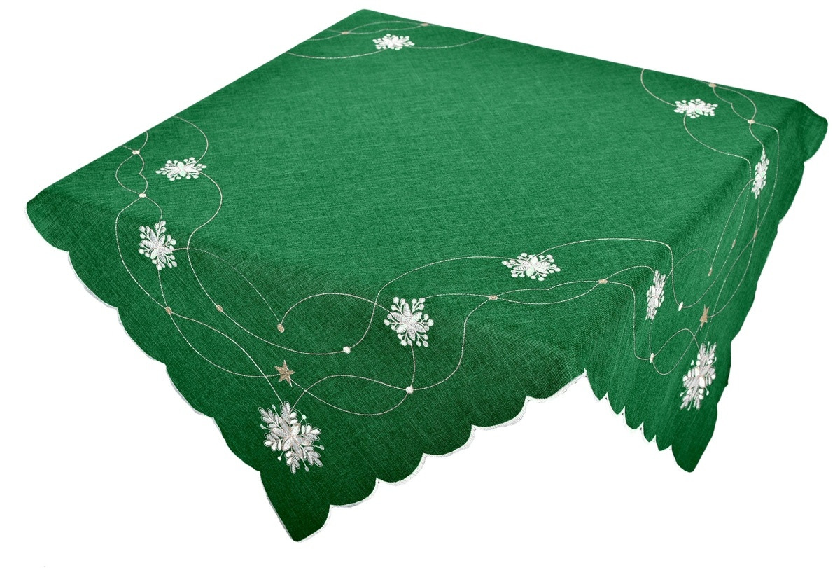 Obrus Vianočné, Bielo zlaté vločky, zelený