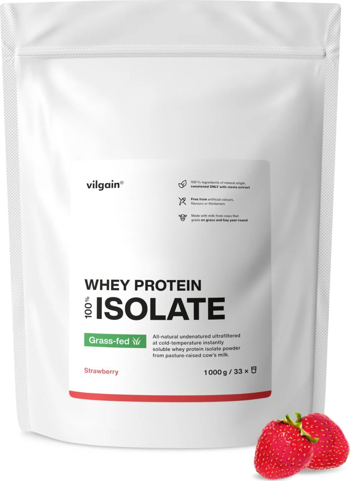 Vilgain Grass-Fed Whey Protein Isolate 1000 g Strawberry