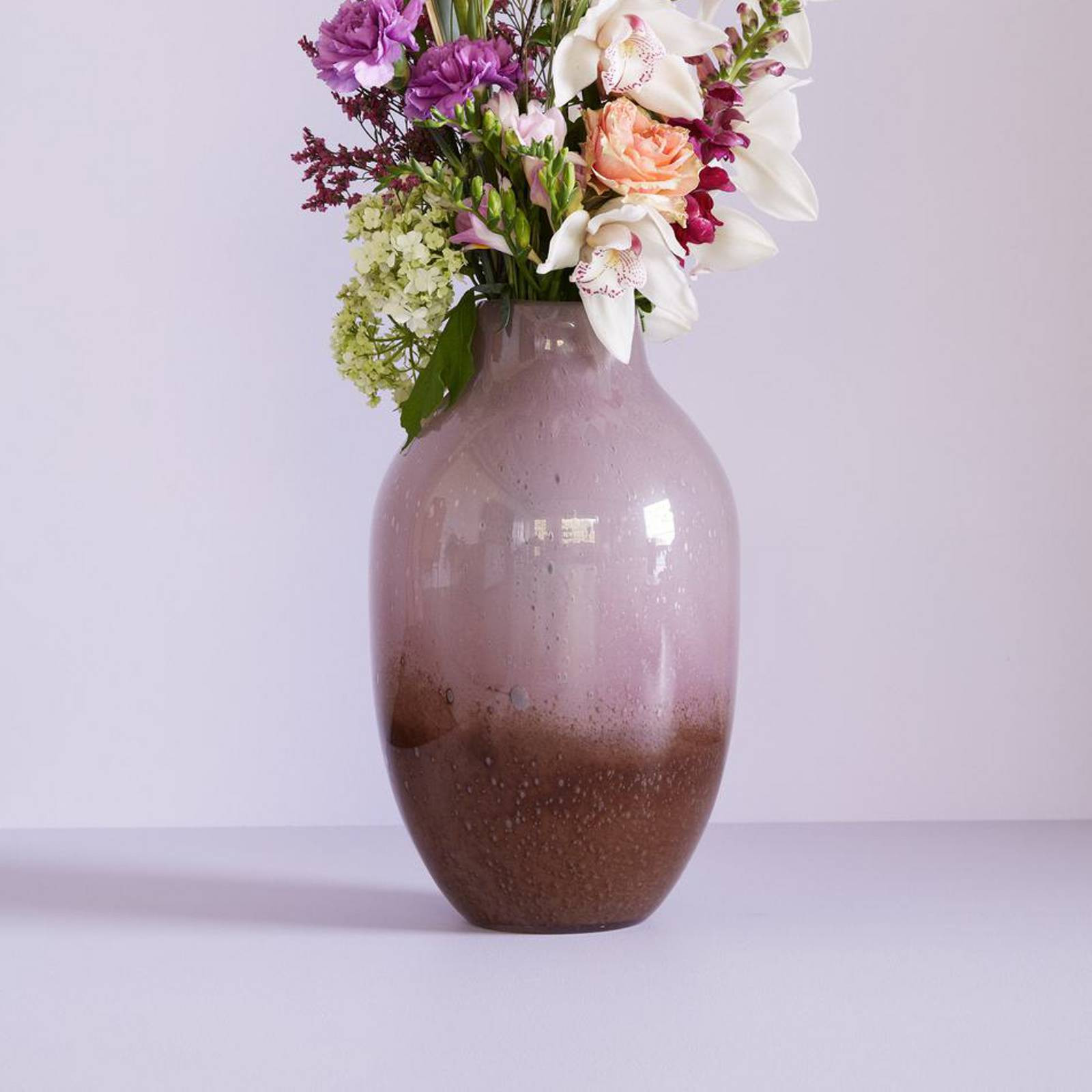 HÜBSCH Váza Posy, sklo, červenohnedá/olivovo ružová, výška 37 cm