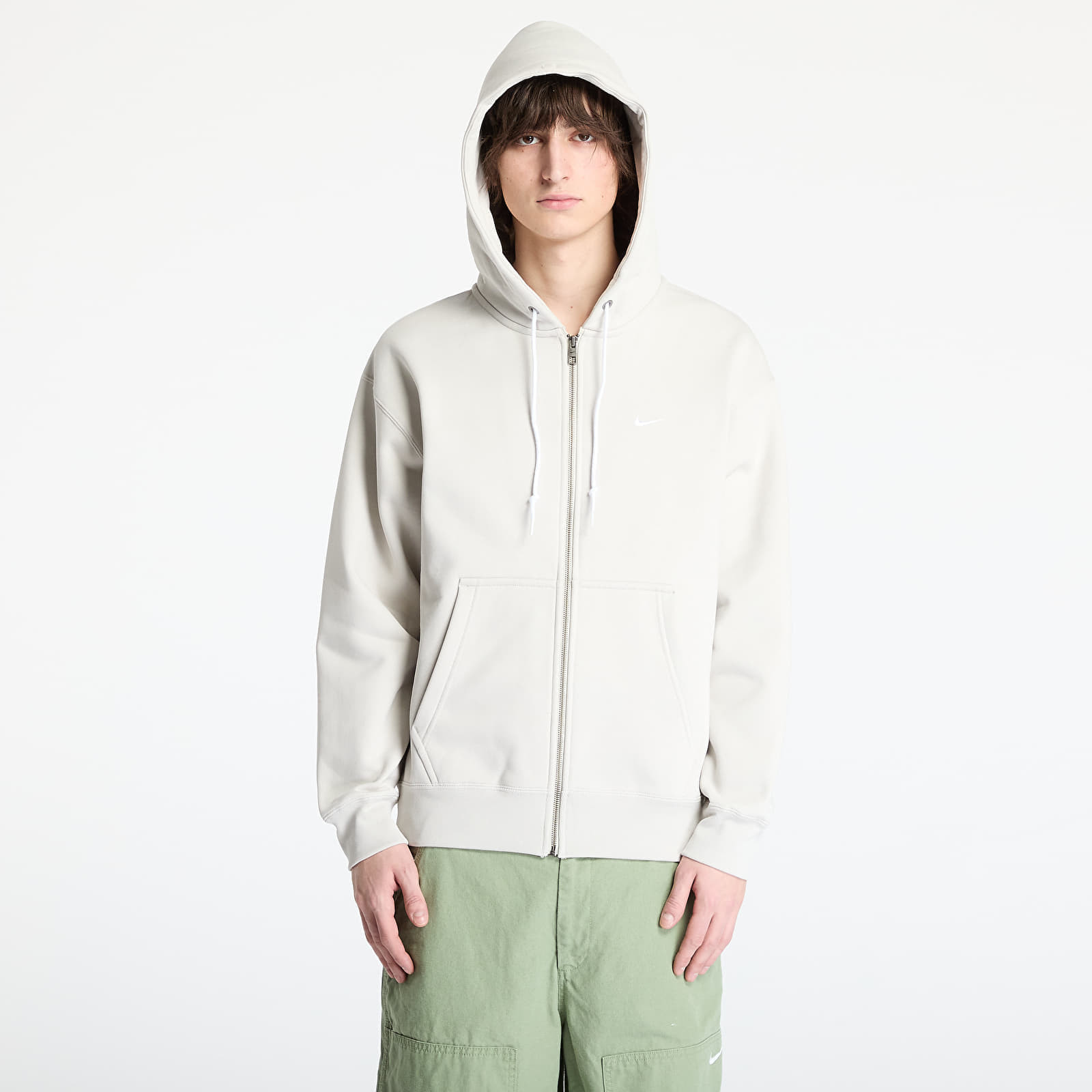 Mikina Nike Solo Swoosh Men's Full-Zip Hoodie Light Bone/ White XS