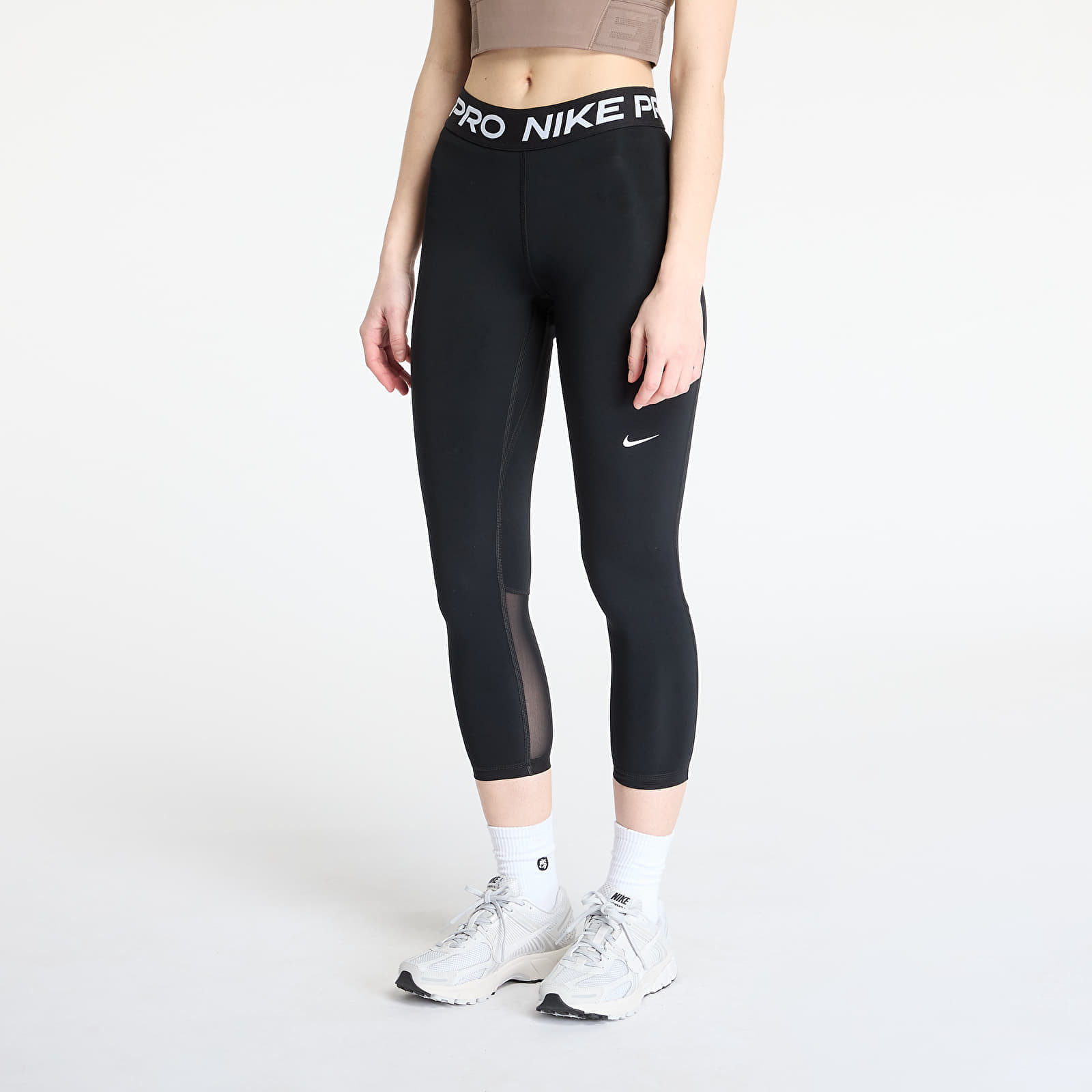 Nike Pro Women's Mid-Rise Crop Mesh-Panel Leggings Black/ White XS