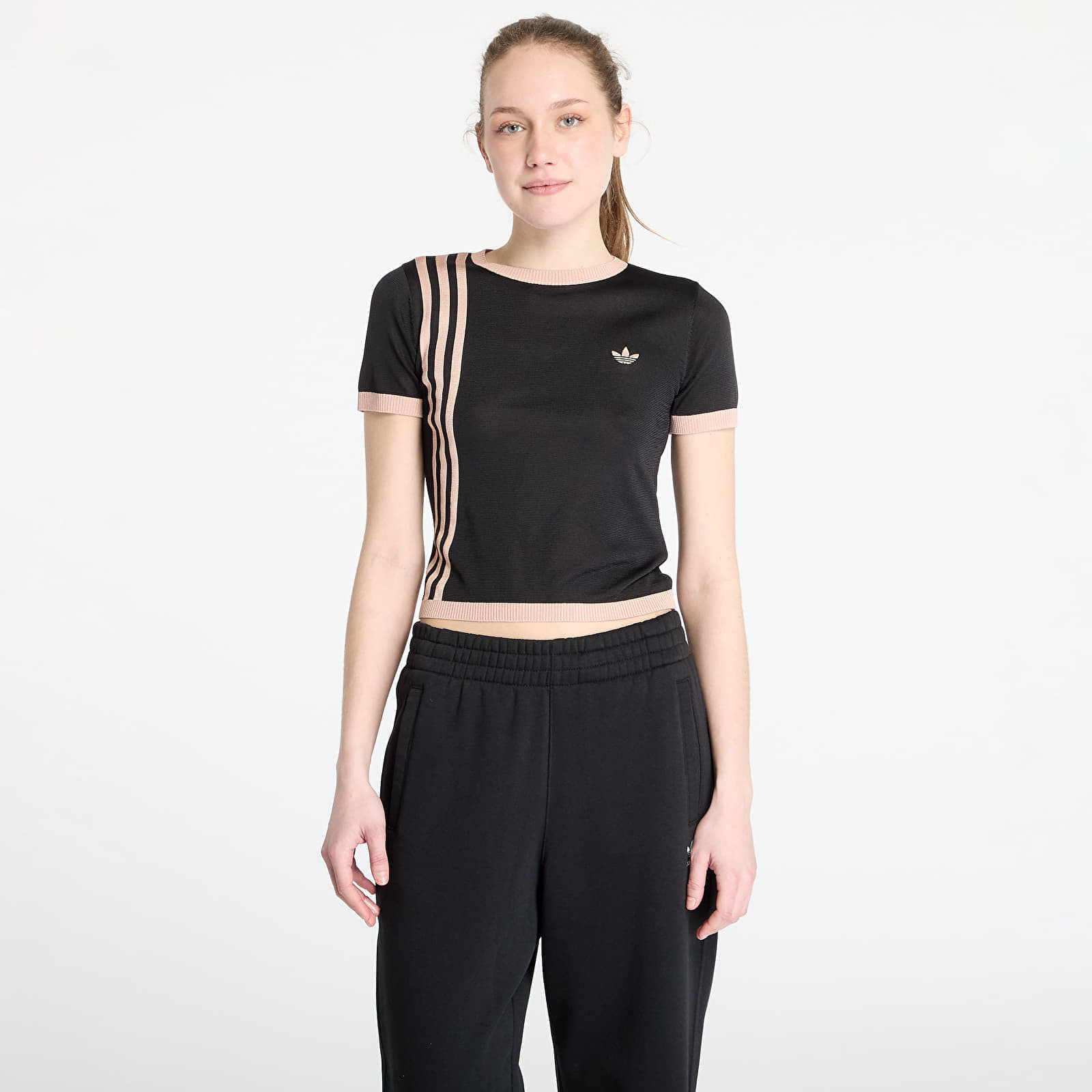 Tričko adidas Knitted 3 Stripe Short Tee Black XS