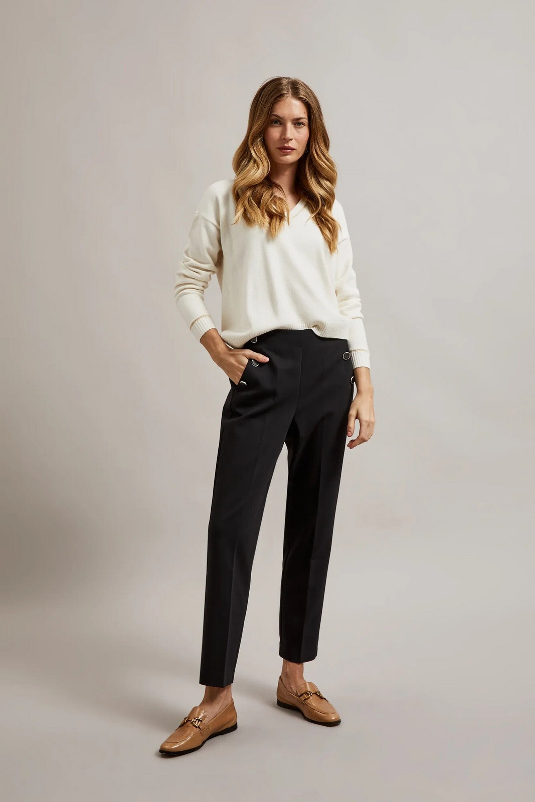 Women's trousers with decorative buttons MOODO - black