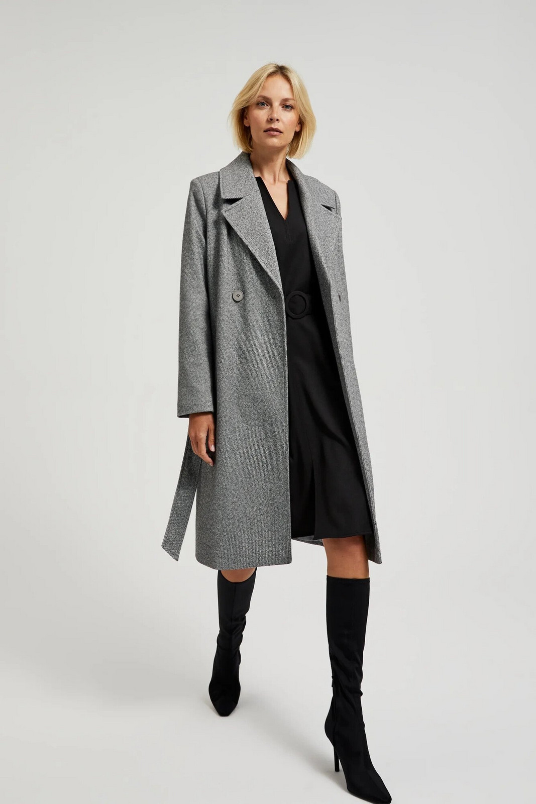 Women's double-breasted coat with belt MOODO - gray