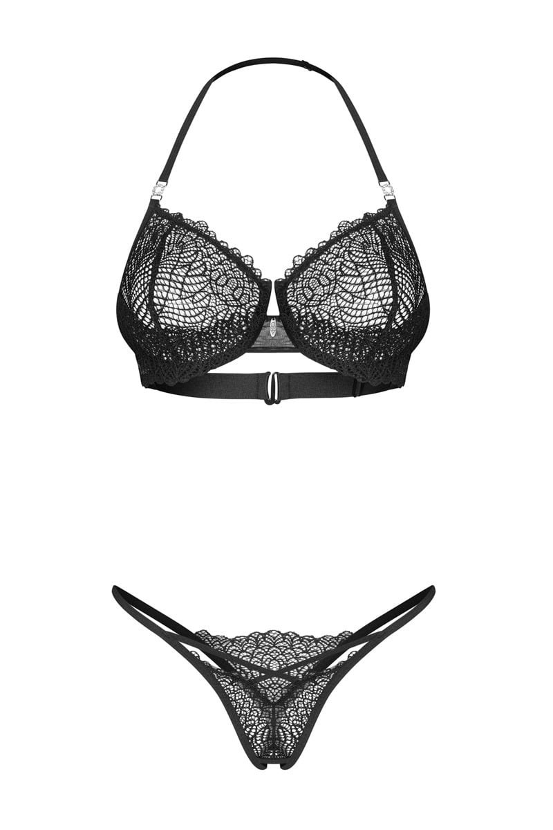 Čierny dvojdielny crotchless set Iliosa