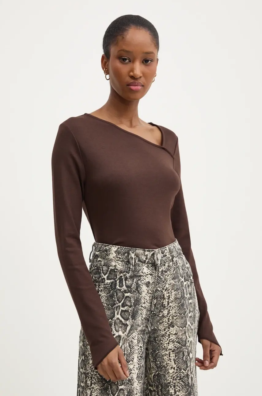 Tričko s dlhým rukávom Answear Lab dámske, hnedá farba