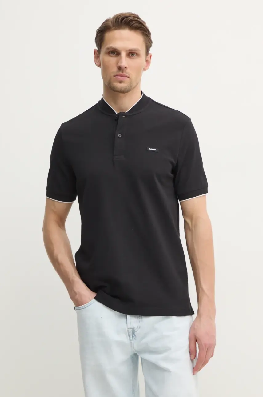 Polo tričko Calvin Klein pánske, čierna farba, jednofarebné, K10K114139