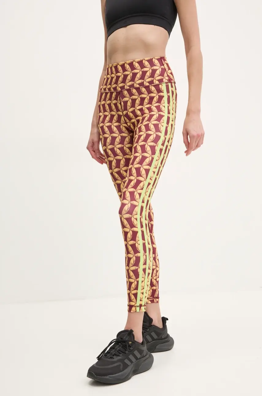 Tréningové legíny adidas Performance x Farm Rio bordová farba, vzorované, JD6310