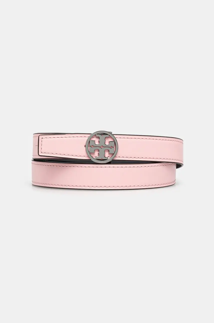 Obojstranný kožený opasok Tory Burch Miller Smooth Reversible dámsky, ružová farba, 159072-650