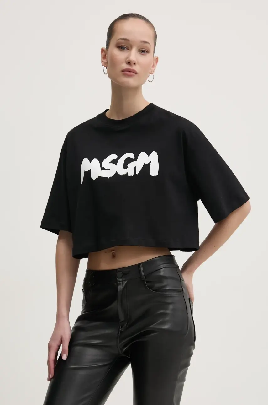 Bavlnené tričko MSGM dámske, čierna farba, 3841MDM100.257002