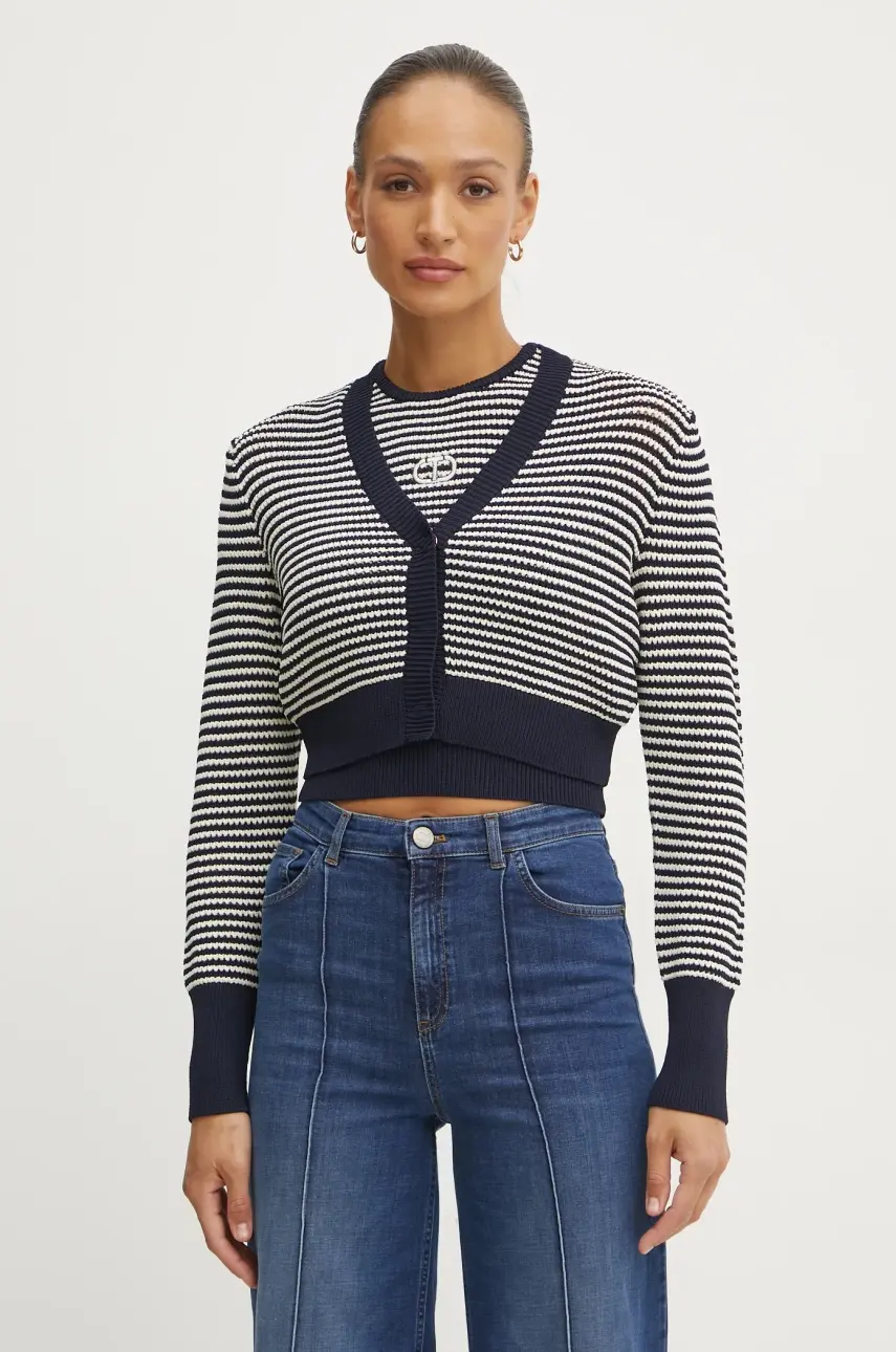 Kardigan a top Twinset tmavomodrá farba, 251TP3320