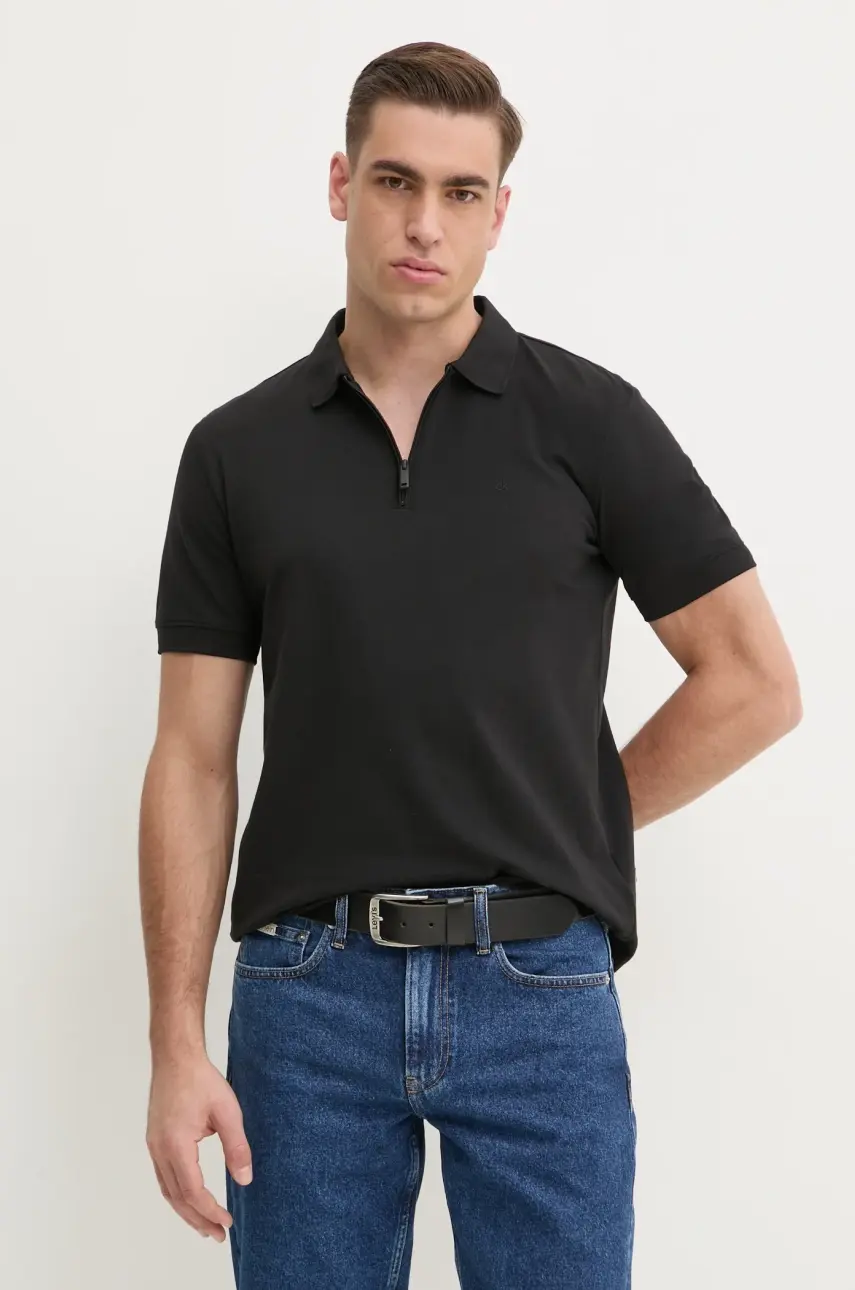 Polo tričko Calvin Klein pánske, čierna farba, jednofarebné, K10K114128