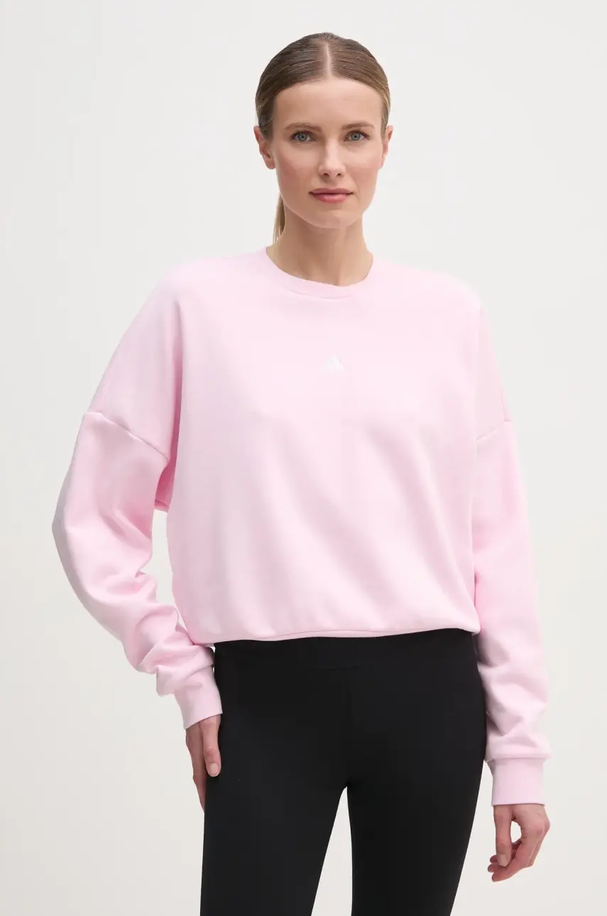 Mikina adidas Essentials dámska, ružová farba, jednofarebná, JI6063