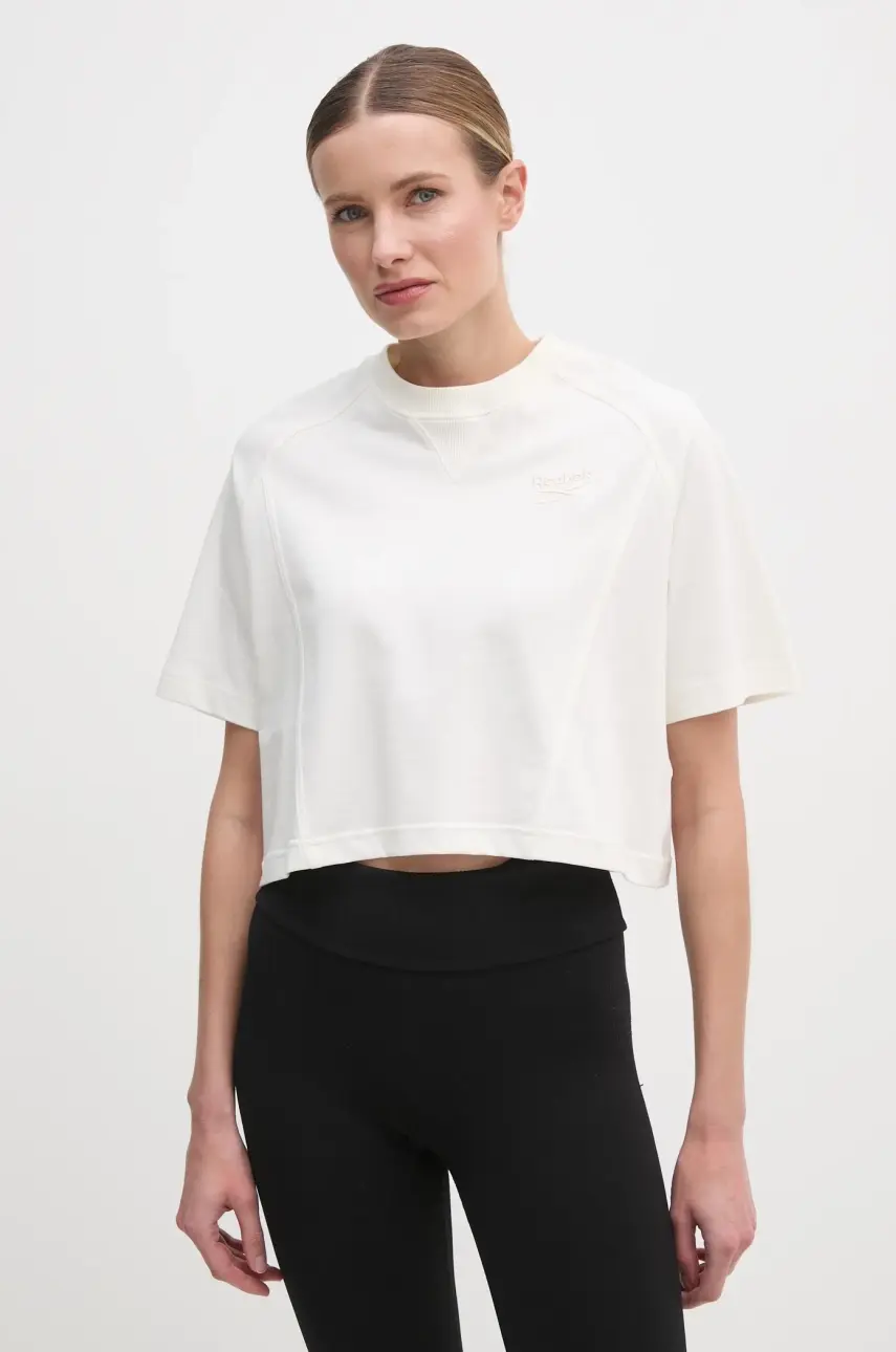 Bavlnené tričko Reebok Classic dámske, béžová farba, 100214091