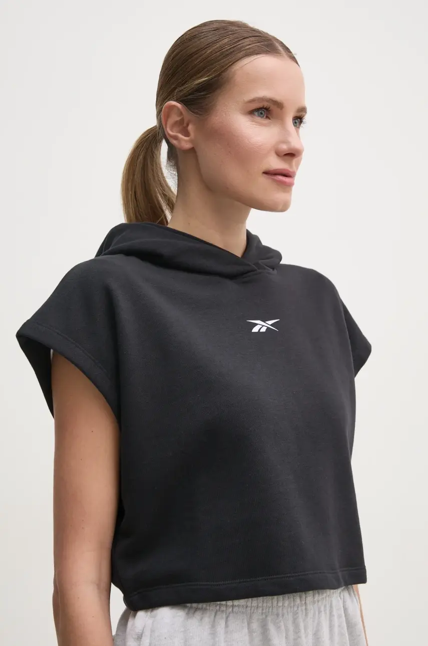 Mikina Reebok Classic dámska, čierna farba, s kapucňou, jednofarebná, 100214177