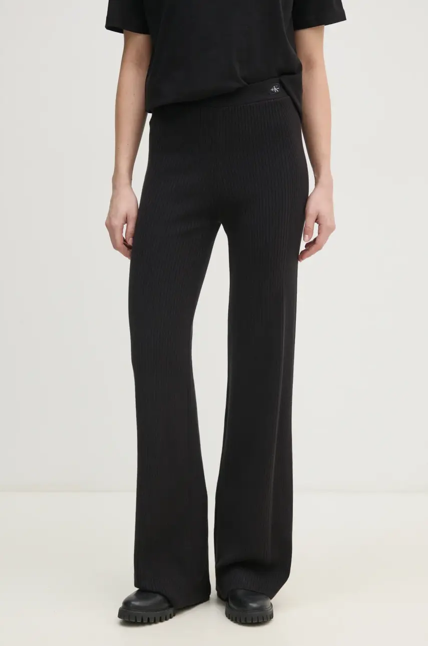 Nohavice Calvin Klein Jeans dámske, čierna farba, rovné, vysoký pás, J20J225336