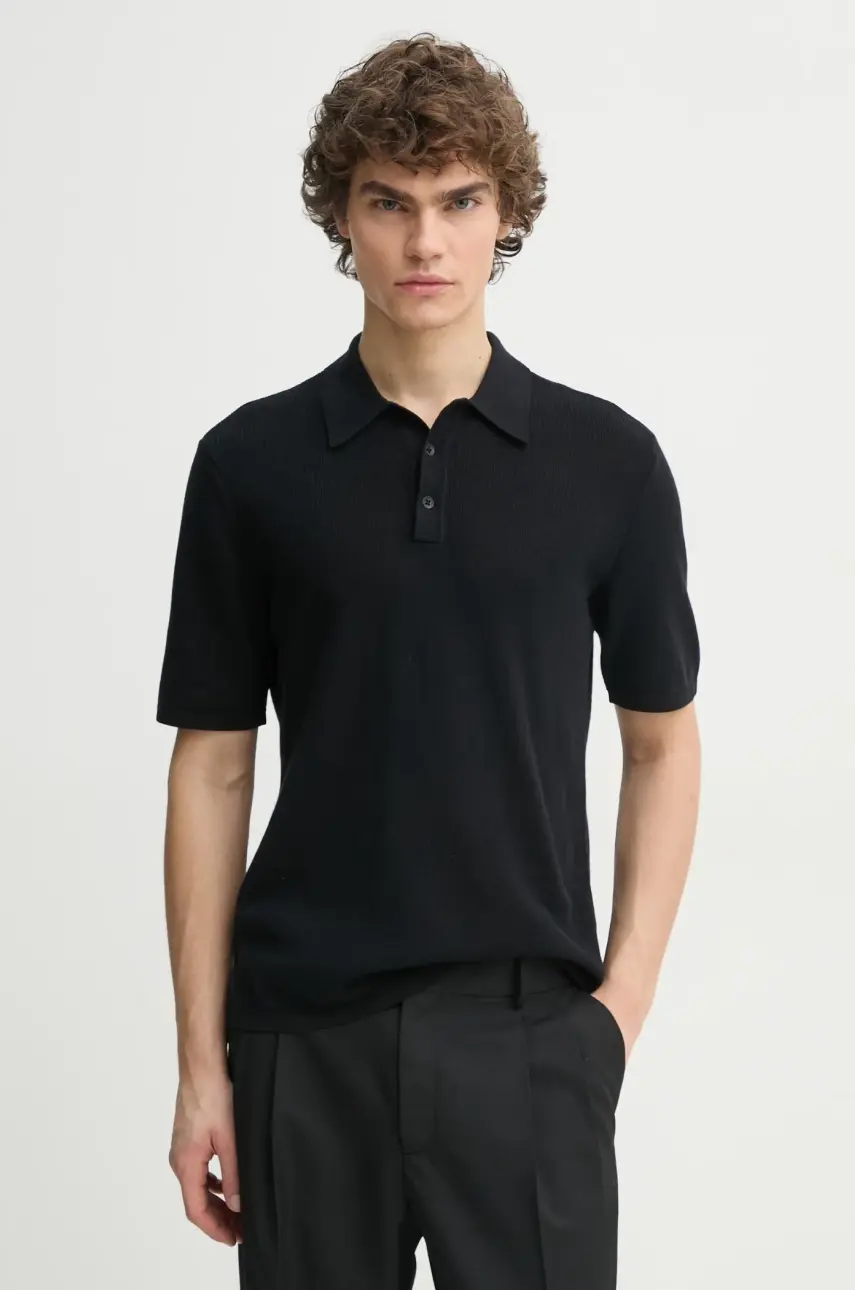 Polo tričko Rag & Bone pánske, čierna farba, jednofarebné, MBS22S018KI18