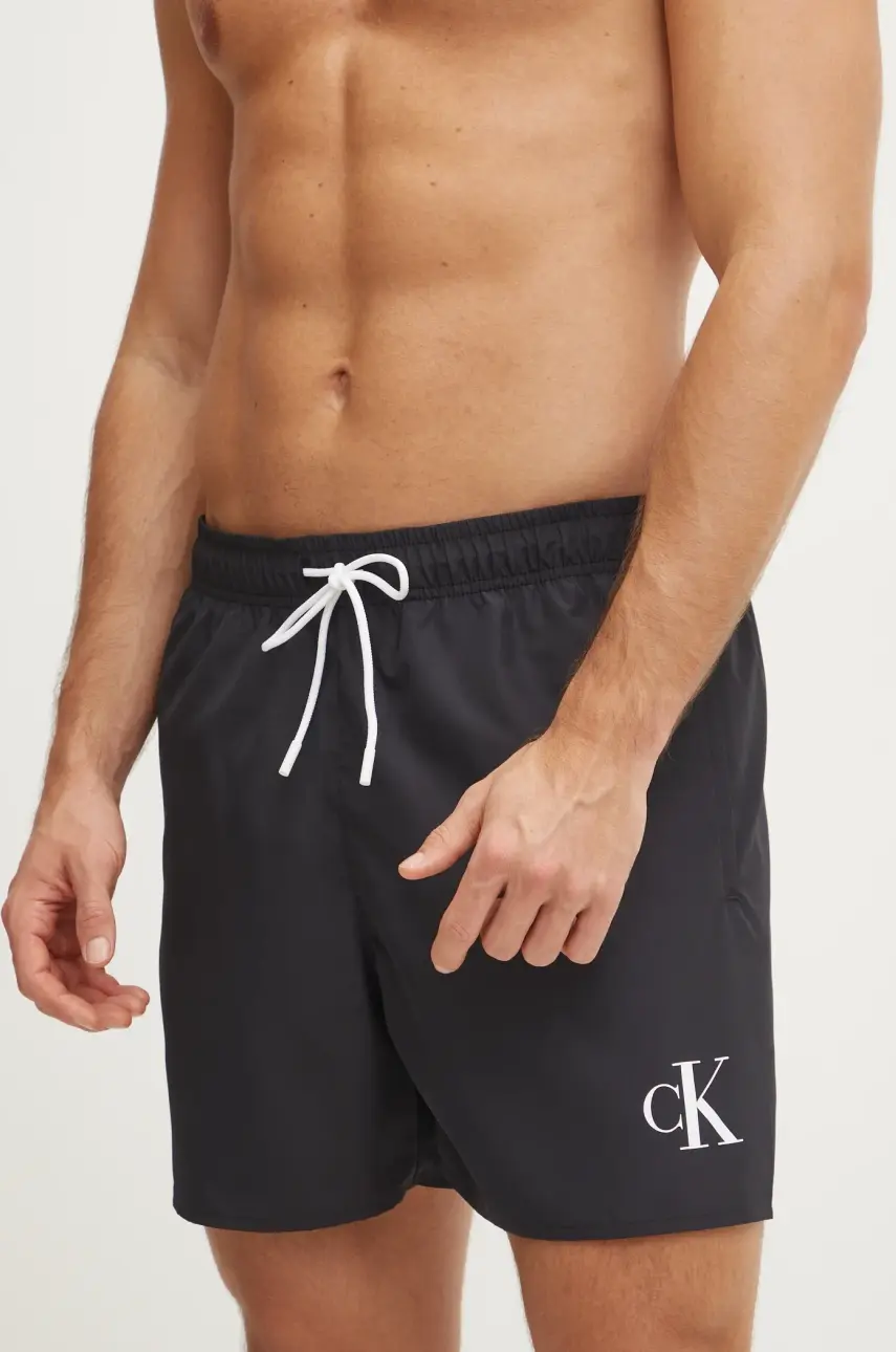 Plavkové šortky Calvin Klein čierna farba, KM0KM01101