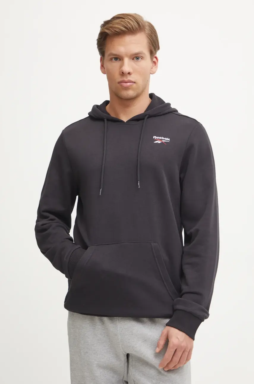 Mikina Reebok Classic pánska, čierna farba, s kapucňou, jednofarebná, 100221784