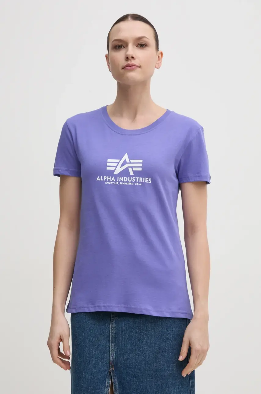 Bavlnené tričko Alpha Industries New Basic T Wmn dámske, fialová farba, 196051