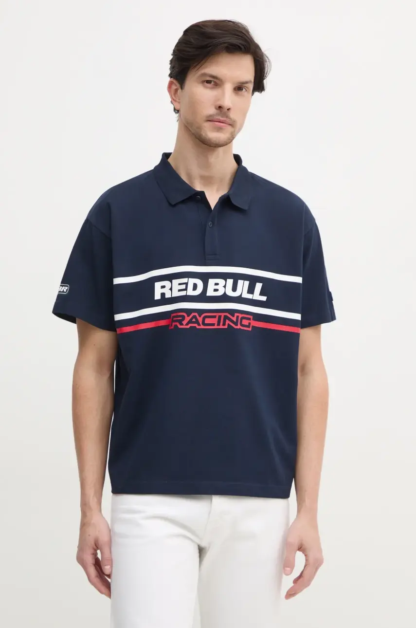 Bavlnené polo tričko Red Bull Racing x Pepe Jeans MOTO PANEL POLO tmavomodrá farba, s potlačou, RM540017