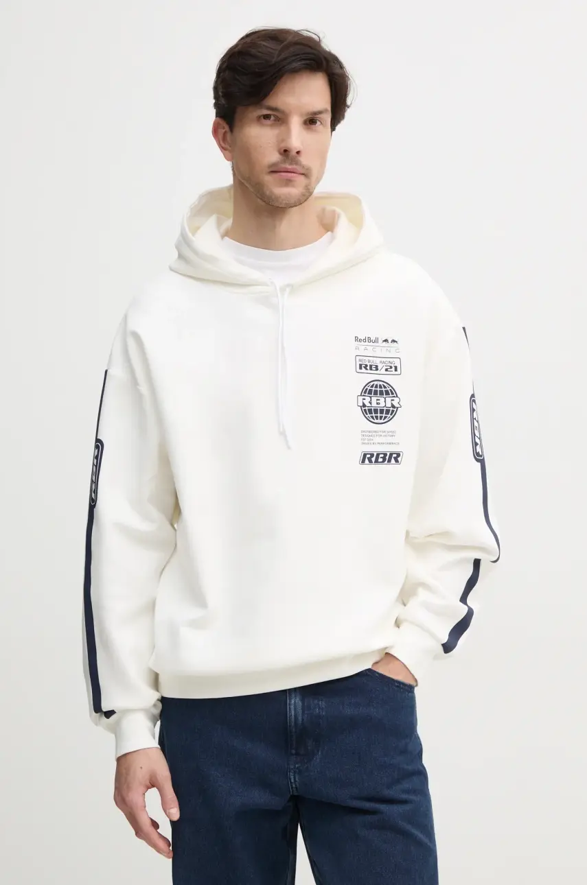 Mikina Red Bull Racing x Pepe Jeans LOGO STACK HOODY pánska, béžová farba, s kapucňou, s potlačou, RM580013