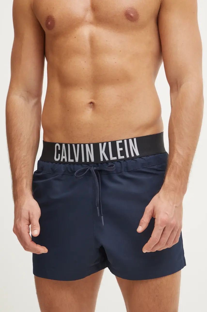 Plavkové šortky Calvin Klein tmavomodrá farba, KM0KM01094