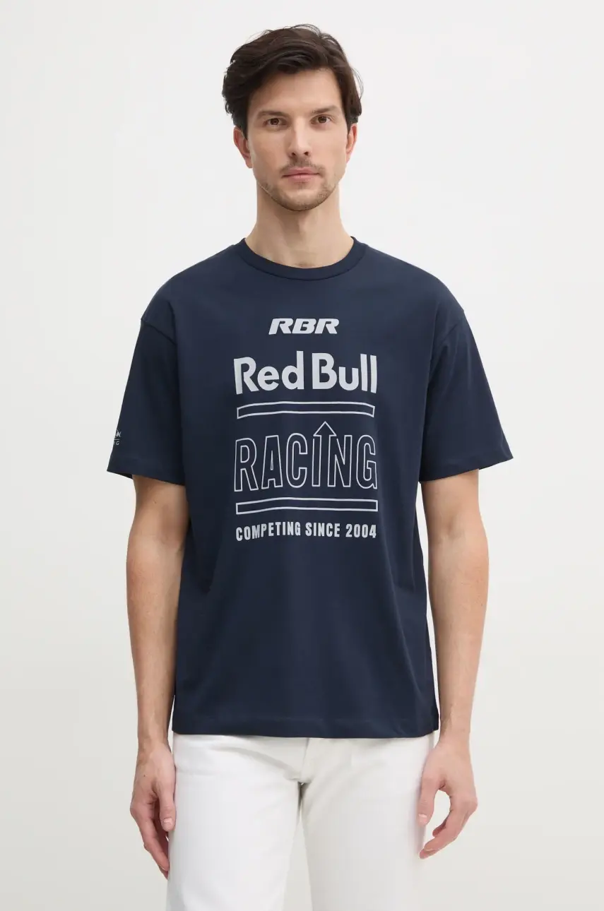 Bavlnené tričko Red Bull Racing x Pepe Jeans RACING HISTORY TEE pánske, tmavomodrá farba, s potlačou, RM500020