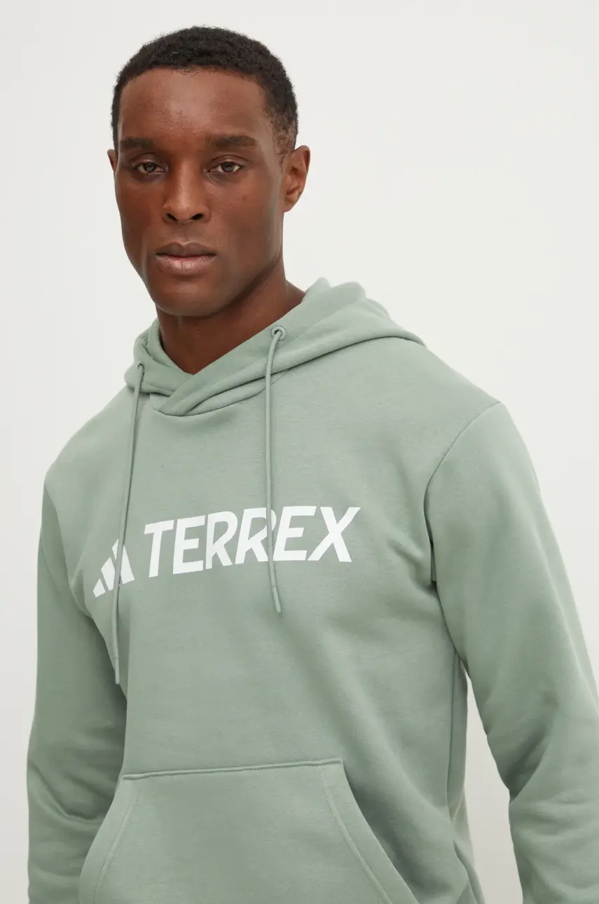 Tepláková mikina adidas TERREX zelená farba, s kapucňou, s potlačou, JH3275