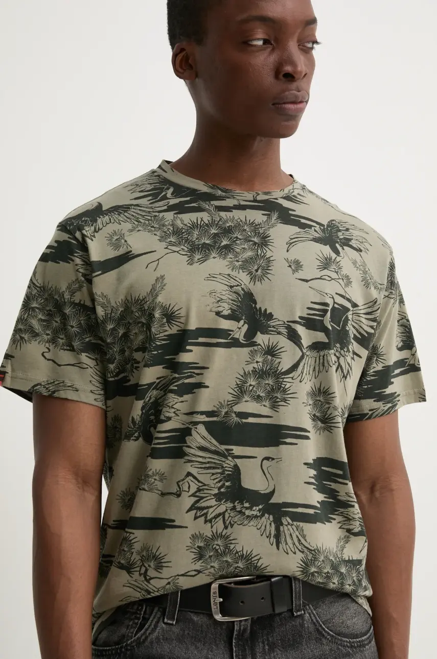 Bavlnené tričko Superdry pánske, zelená farba, vzorovaný, M1012315A-F8Q