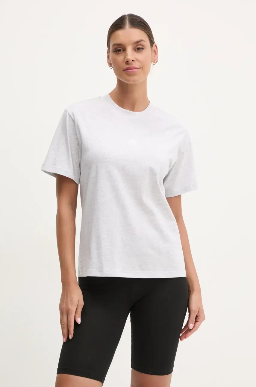 Bavlnené tričko adidas Essentials dámske, šedá farba, JC5945