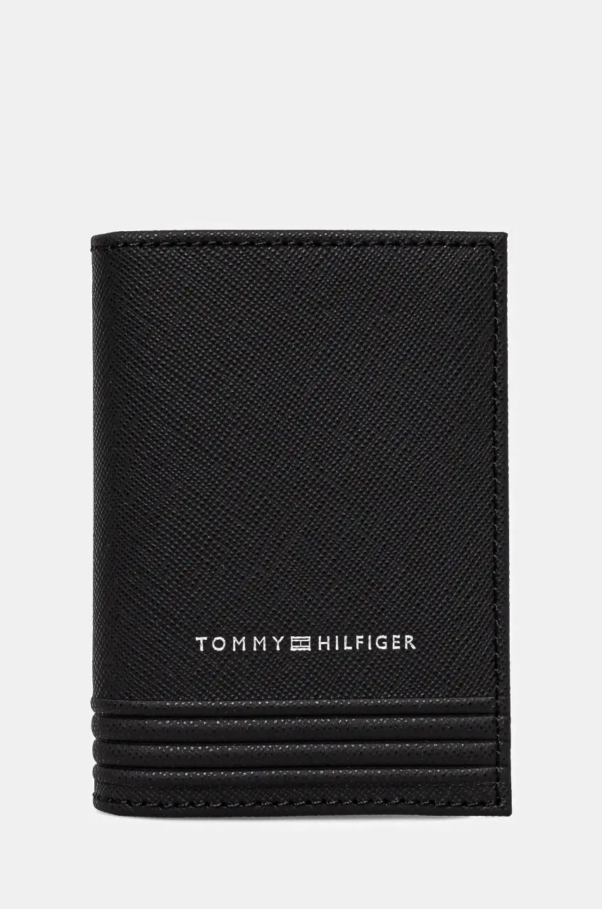 Kožené puzdro na karty Tommy Hilfiger čierna farba, AM0AM13262