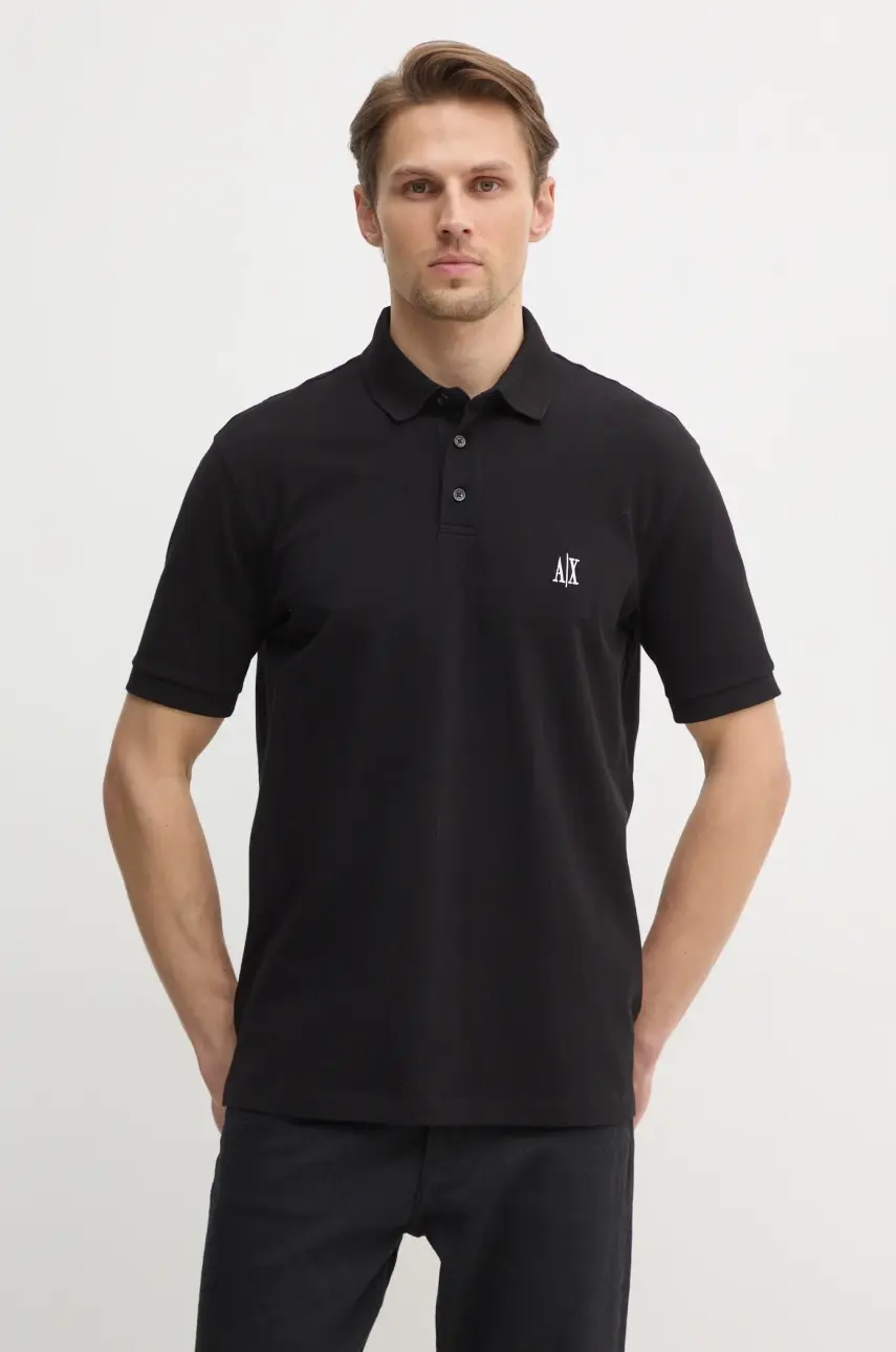 Bavlnené polo tričko Armani Exchange čierna farba, jednofarebné, XM000367 AF13022
