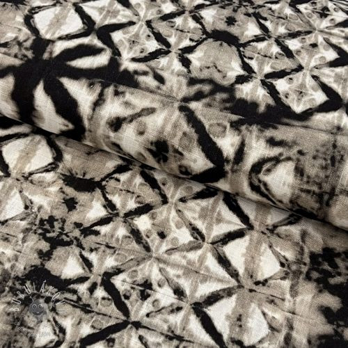 Viskóza s ľanom Shibori TIE DYE grey digital print