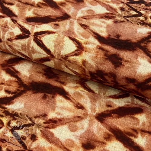 Viskóza s ľanom Shibori TIE DYE brown digital print