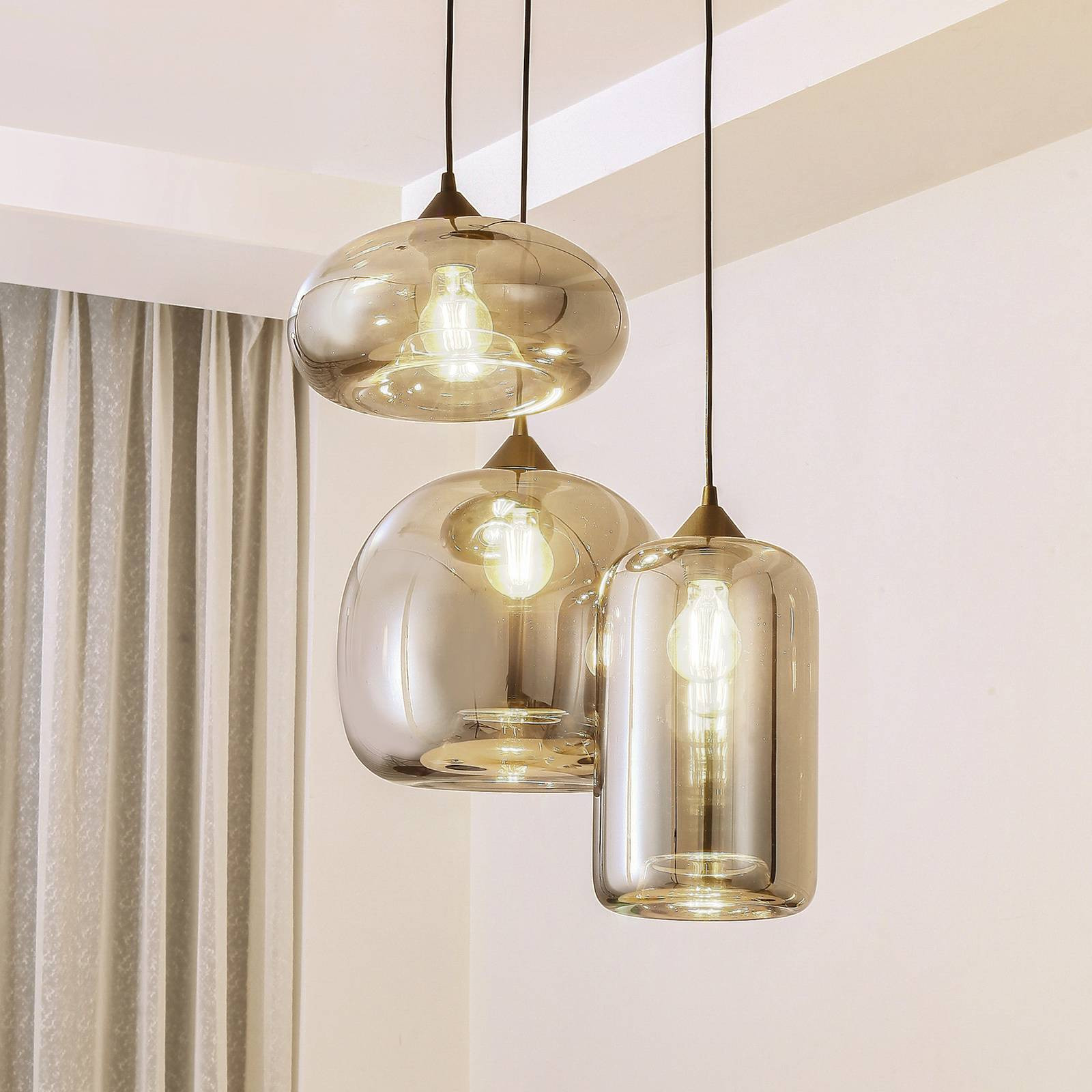 Závesné svietidlo Lindby Marla, roundel, sklo, dymovo sivá, 50 cm