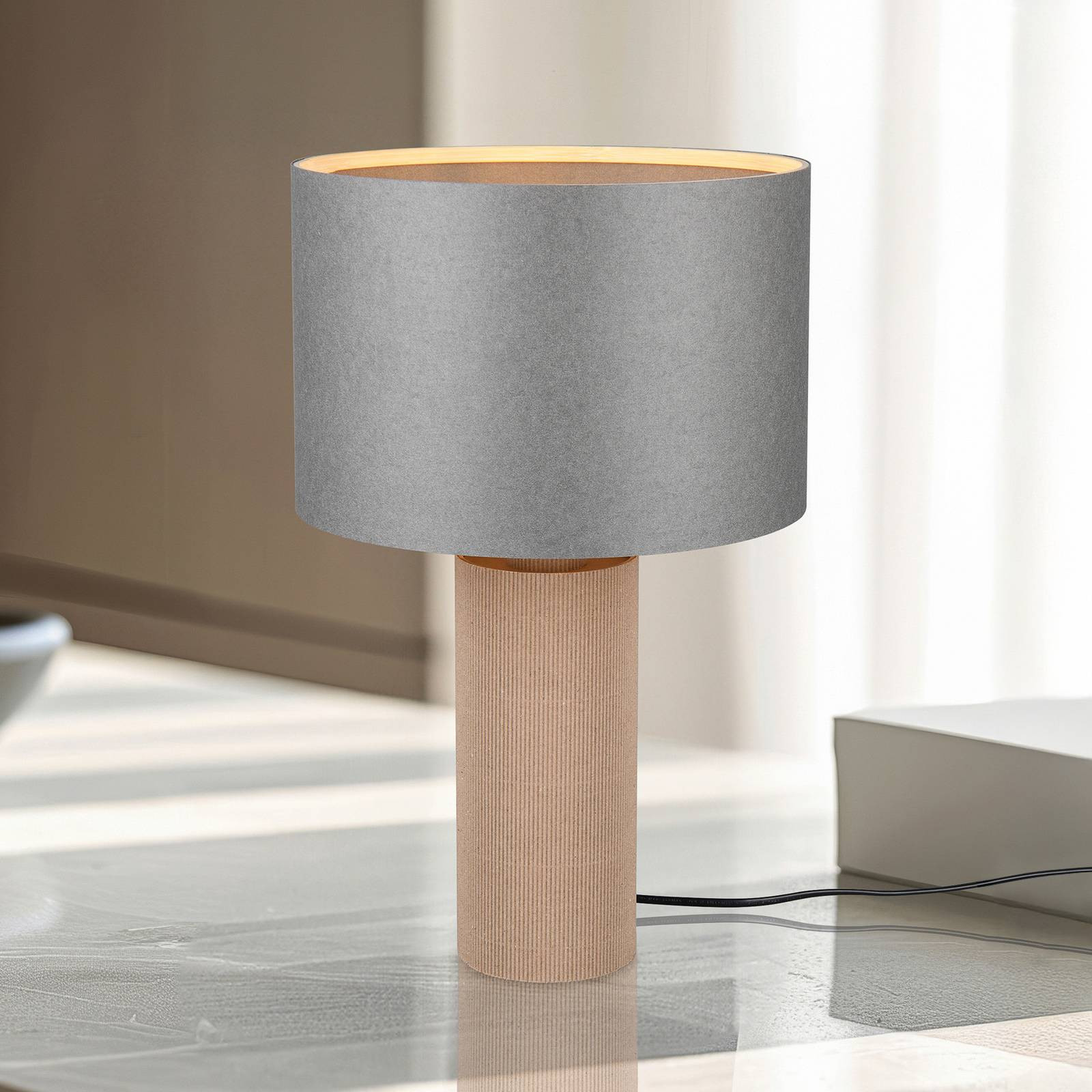 Stolná lampa Canio, výška 48 cm, sivá/hnedá, kartón, 1 x E14