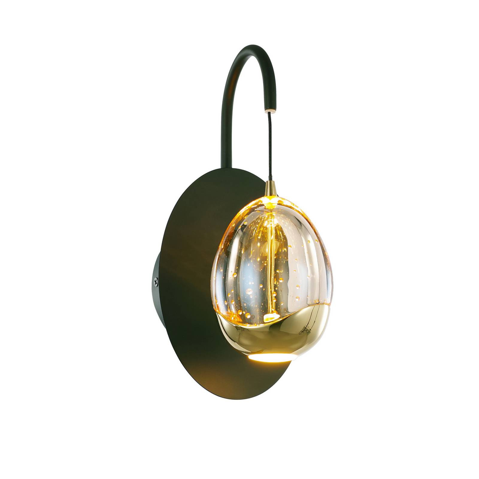 Nástenné svietidlo Golden Egg, čierna/jantárová farba, výška 28 cm, kov/sklo